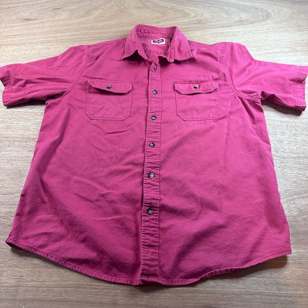 Wrangler Western Shirt Men’s Large Faded Red Short Sleeve Button Up Casual